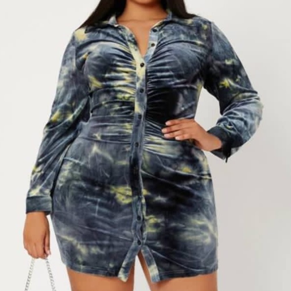 Button Down Tie-Dye Long Sleeve Dress